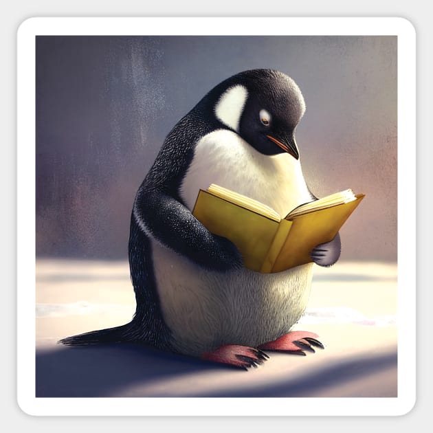 Penguin Peacefully Reading a Book Sticker by Geminiartstudio